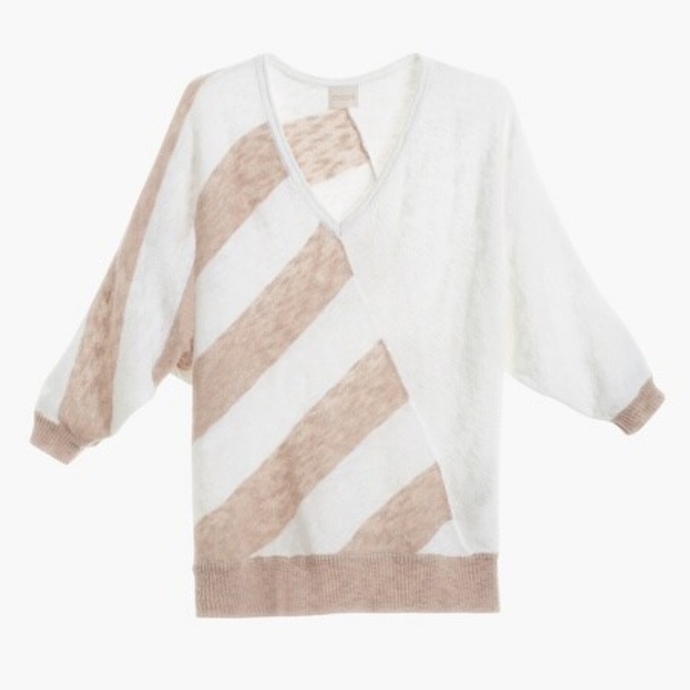 Chicos Striped Stella Pullover Size 1‎ Tan & Cream